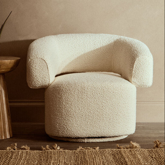 Oliveto Ivory Boucle Curved Swivel Armchair - PN Home