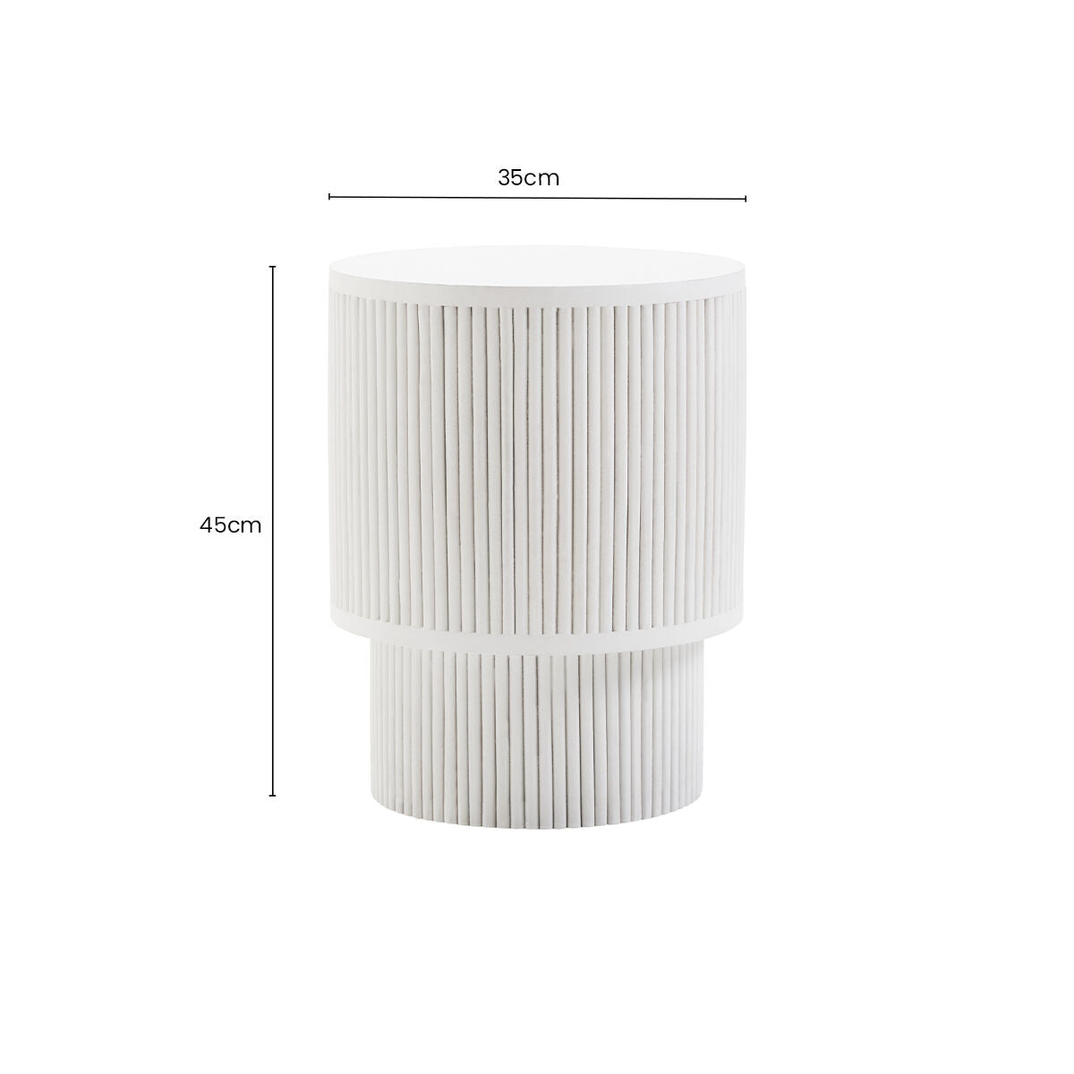 Whitewashed Mango Wood Ridge Detail Side Table with Column Base, Walsa - PN Home