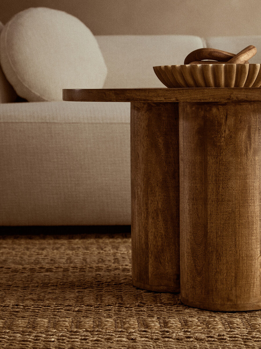 Walsa Natural Mango Wood Column Detail Coffee Table - PN Home