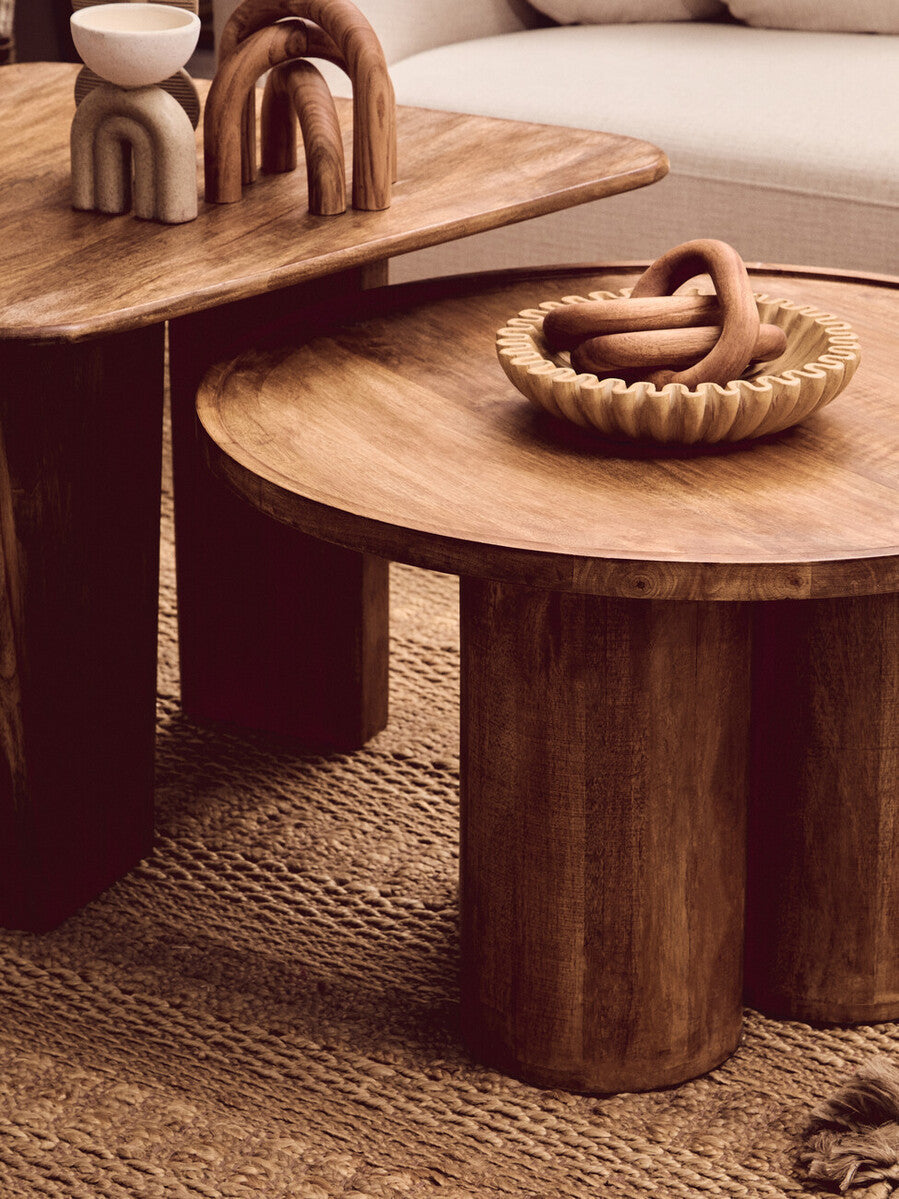 Walsa Natural Mango Wood Column Detail Coffee Table - PN Home