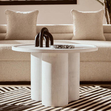 Walsa Whitewash Mango Wood Column Detail Coffee Table - PN Home