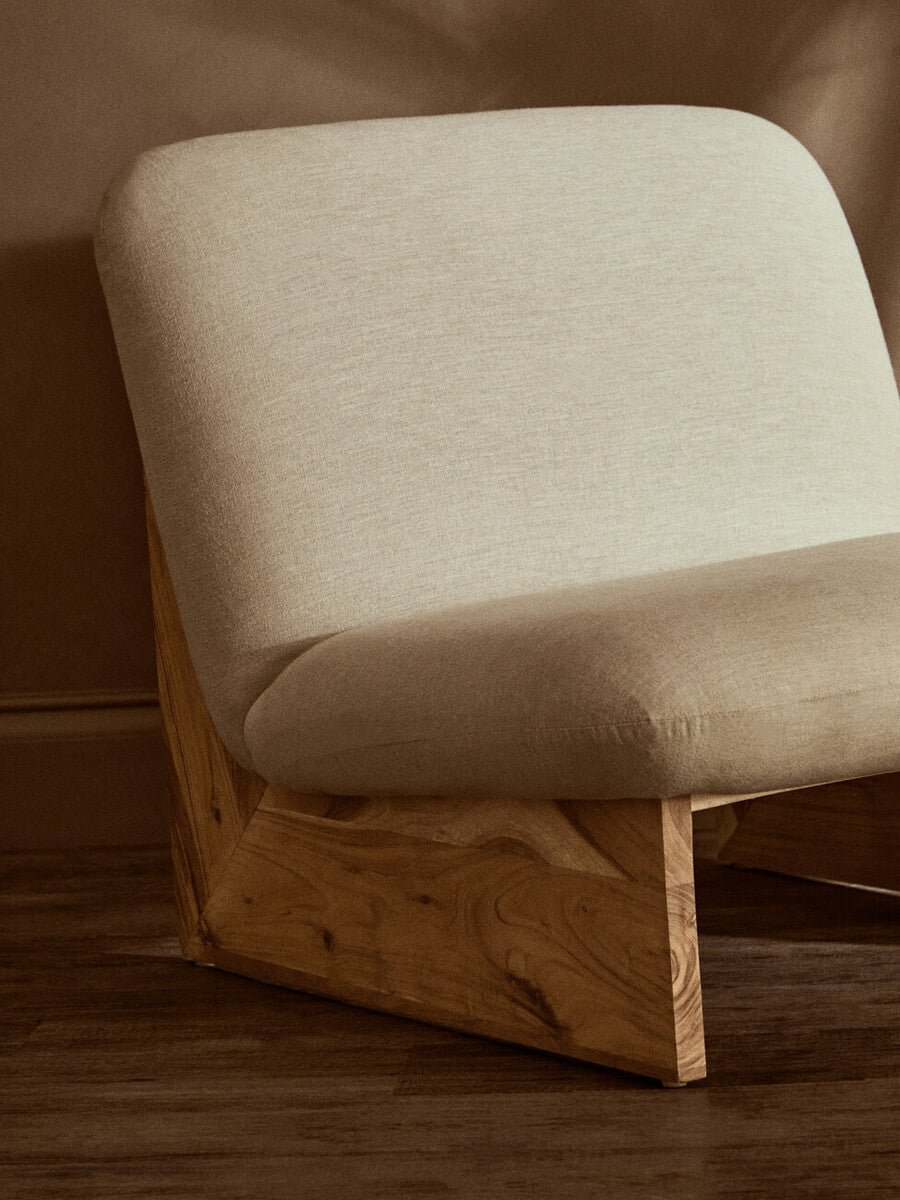 Parova Cream Linen Textured Armless Chair With Wood Base - PN Home
