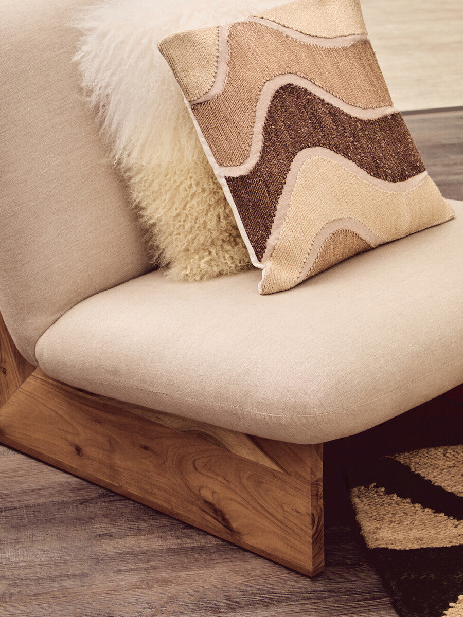 Parova Cream Linen Textured Armless Chair With Wood Base - PN Home