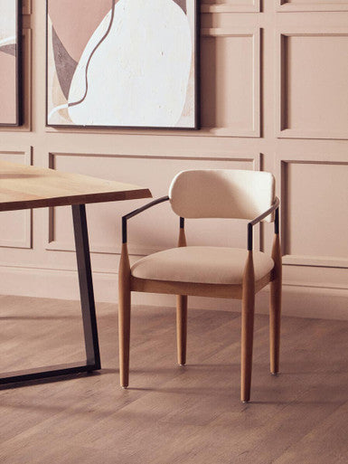 Persolo Texture Fabric Black Iron and Wood Frame Dining Chair