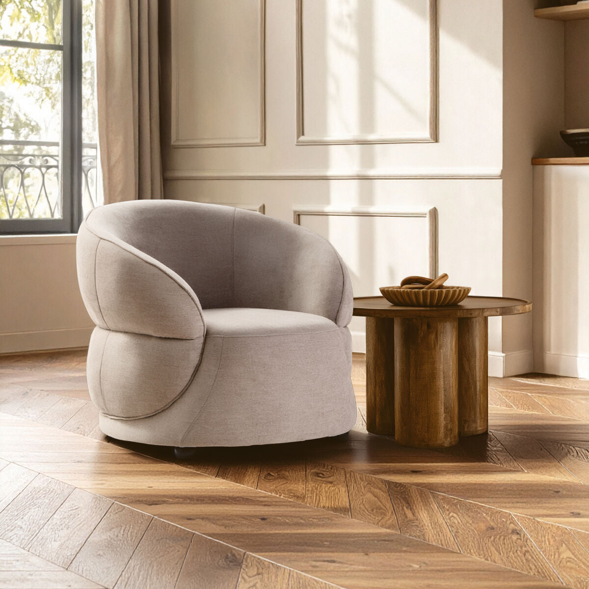 Daphne Taupe Chenille Curved Chair - PN Home