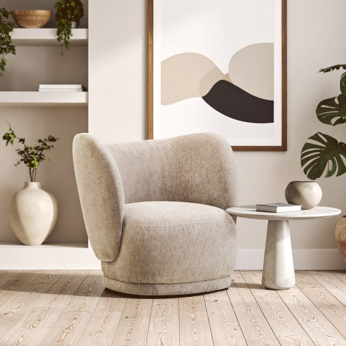 Delray Deep Stone Chenille Curved Chair - PN Home