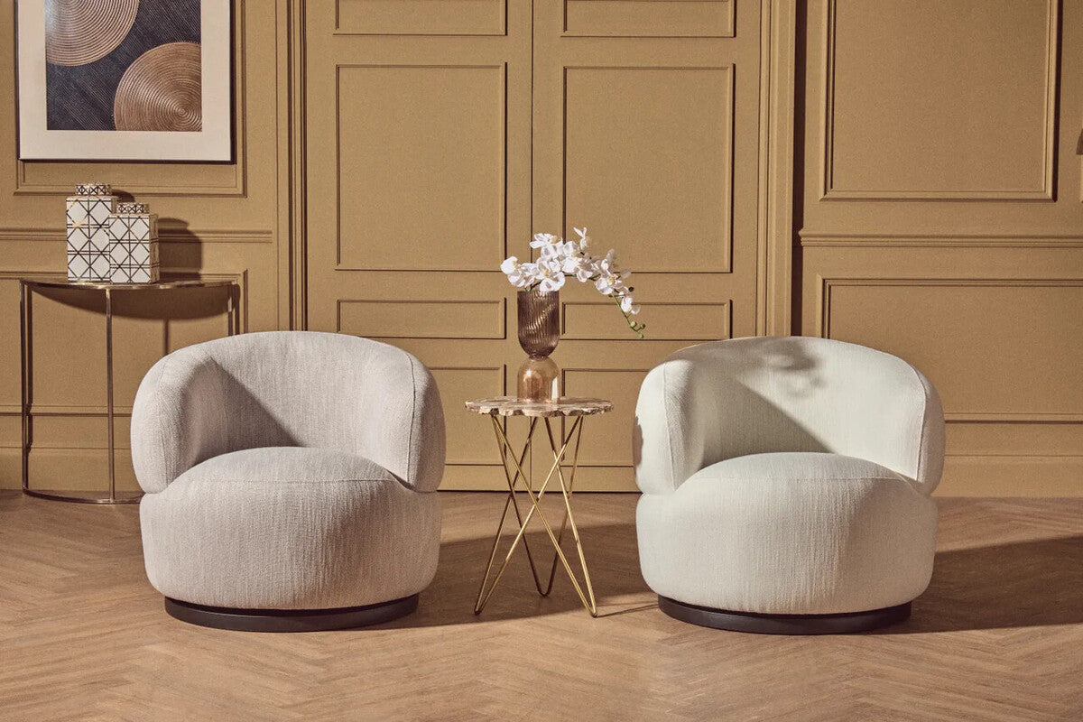 Bordo Textured Cream Curved Swivel Chair - PN Home