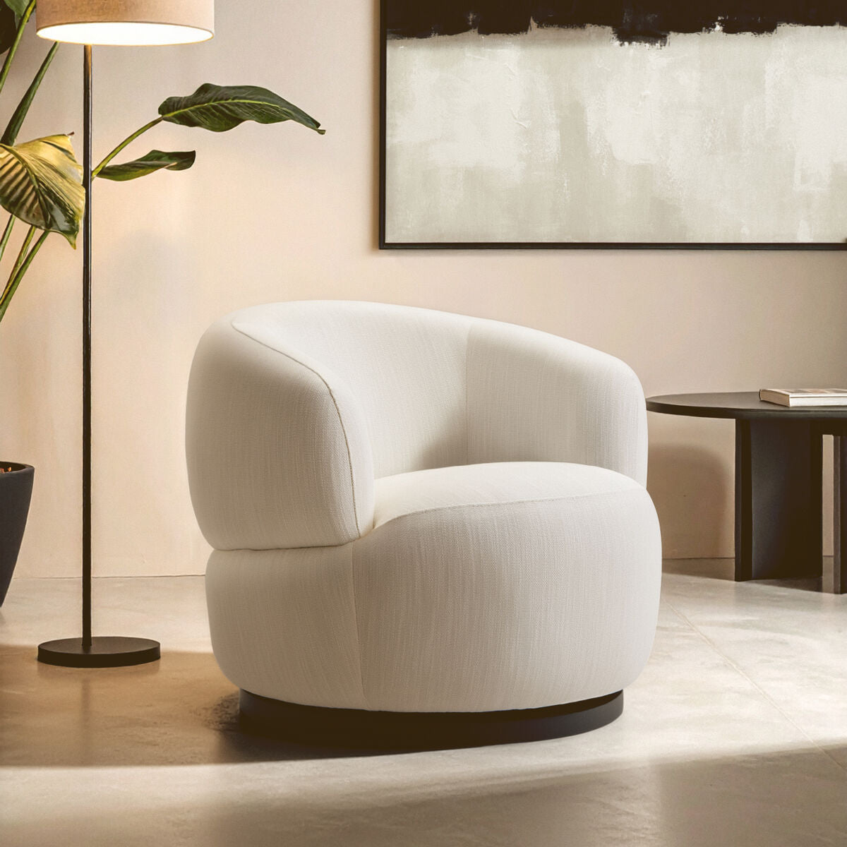 Bordo Textured Cream Curved Swivel Chair - PN Home