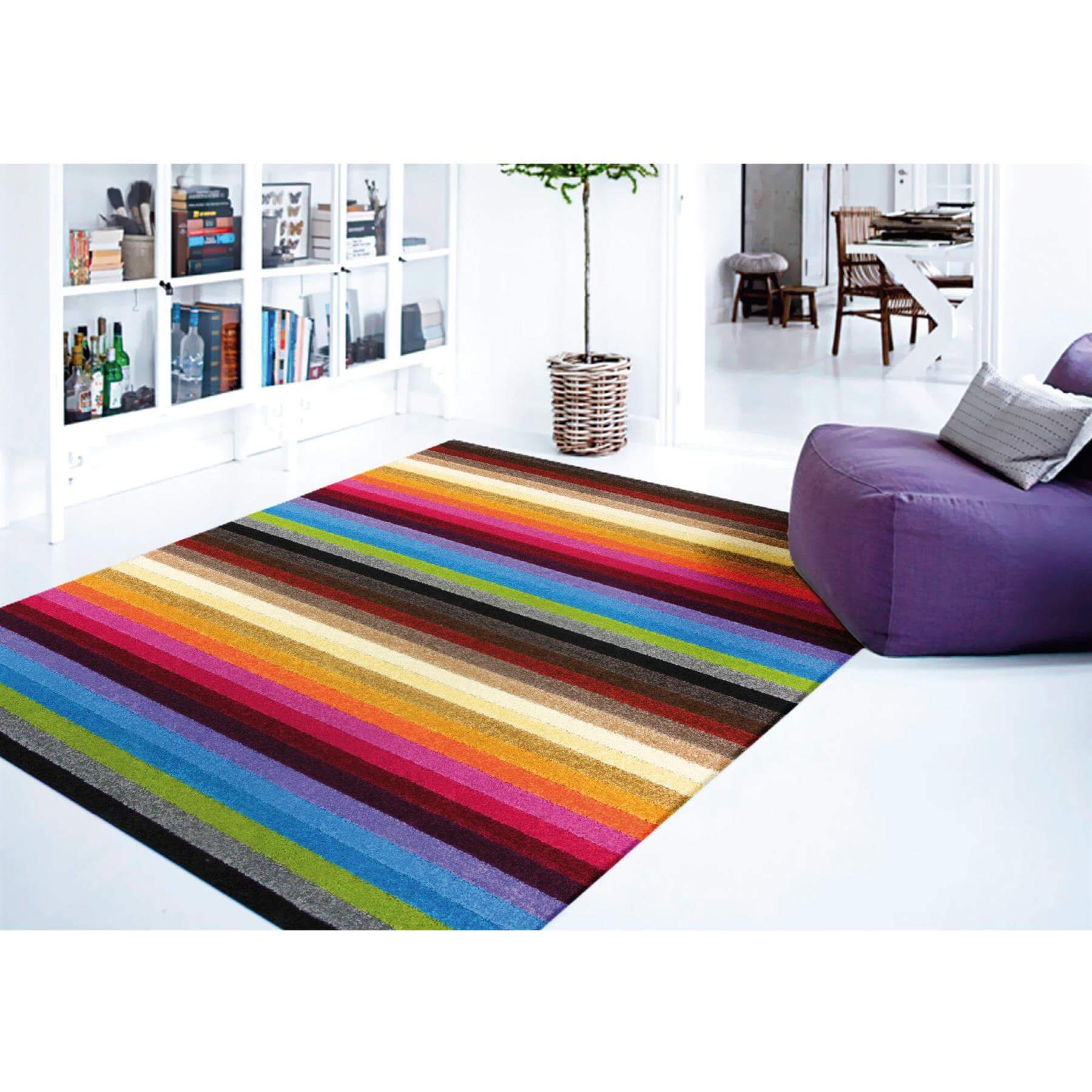 Linea Rainbow Striped Washable Rugs & Runners - PN Home