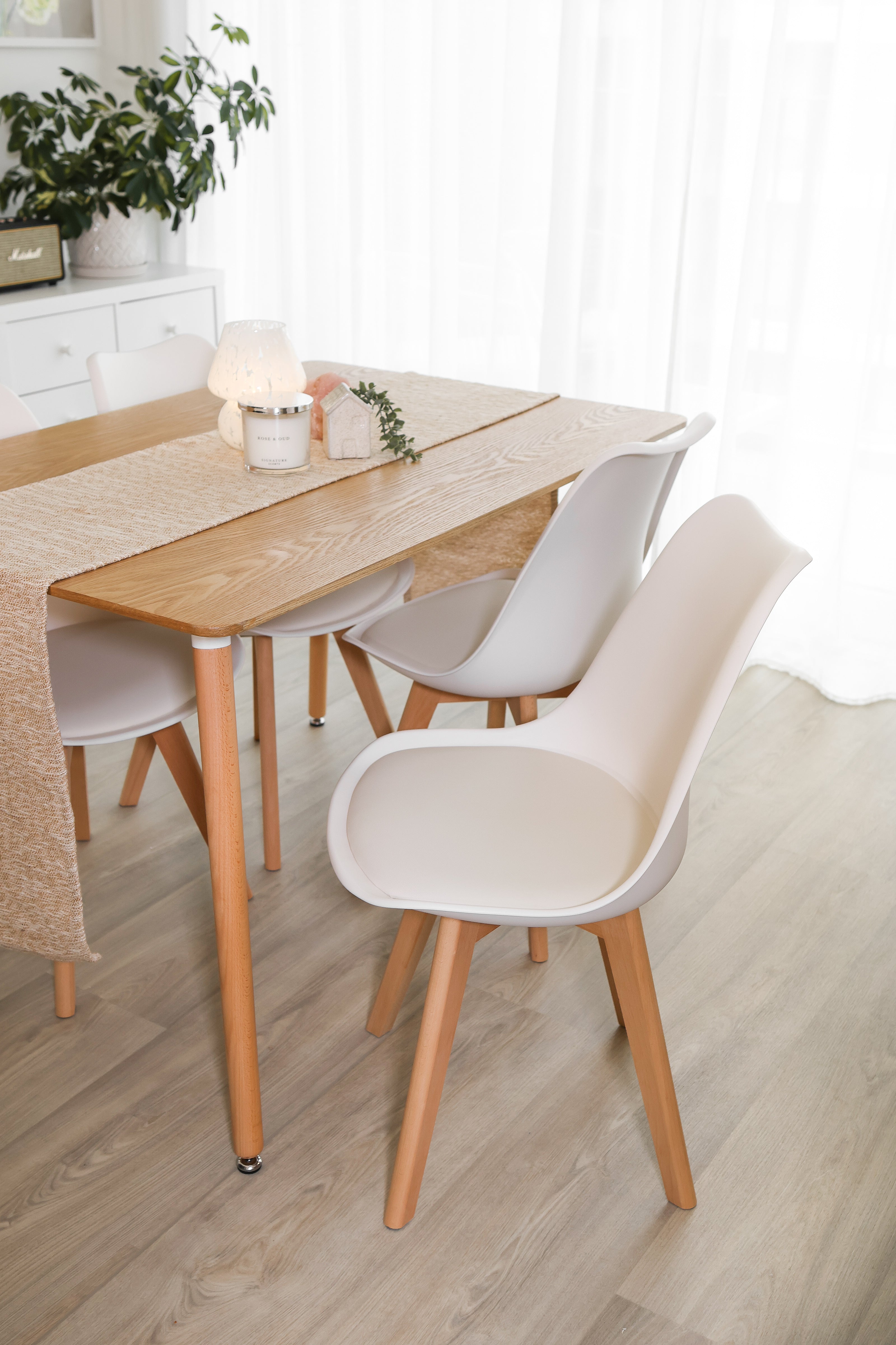 5-Piece Halo Dining Set (Oak Table + 4 Jamie Lorenzo Tulip Chairs) - PN Home