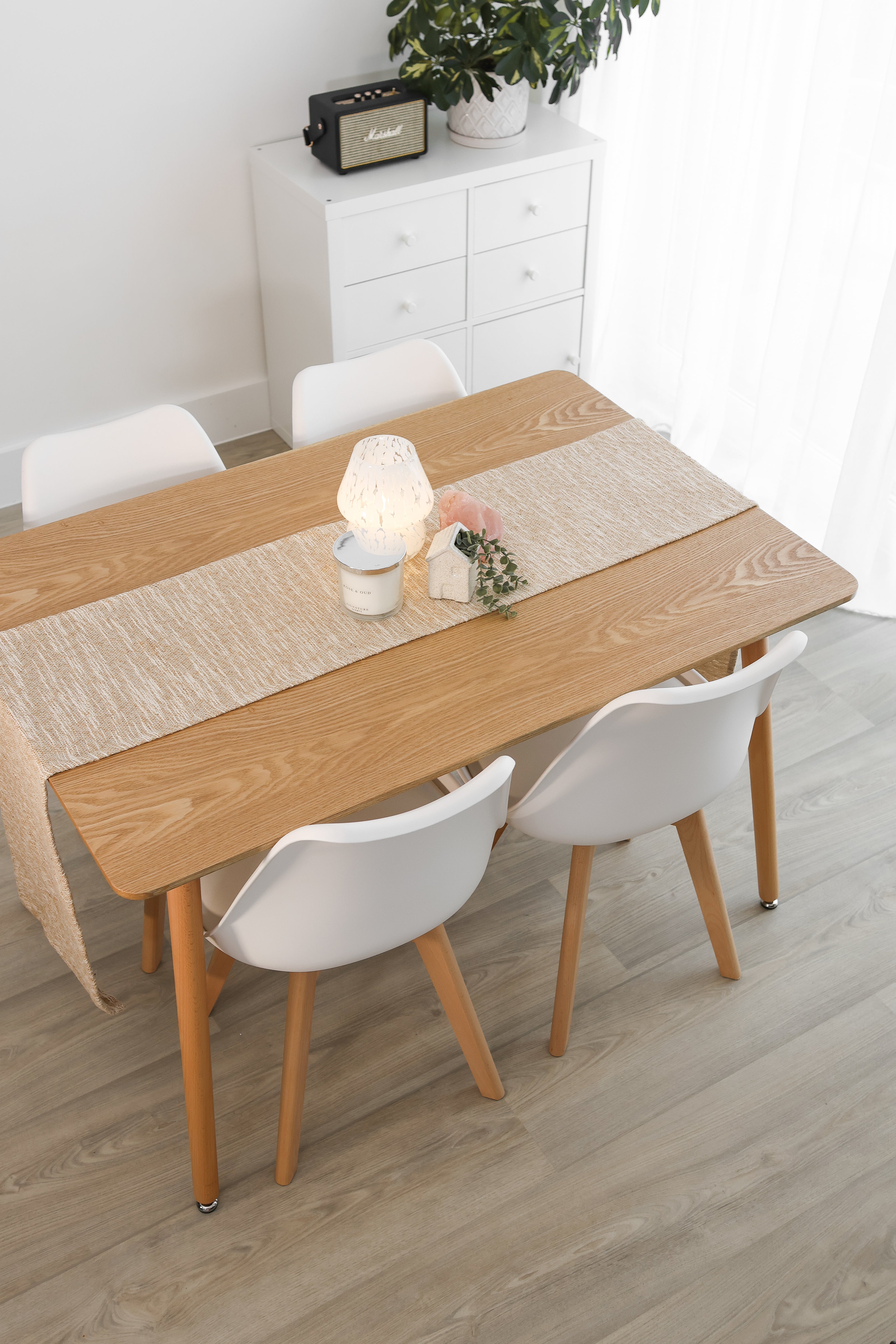 5-Piece Halo Dining Set (Oak Table + 4 Jamie Lorenzo Tulip Chairs) - PN Home