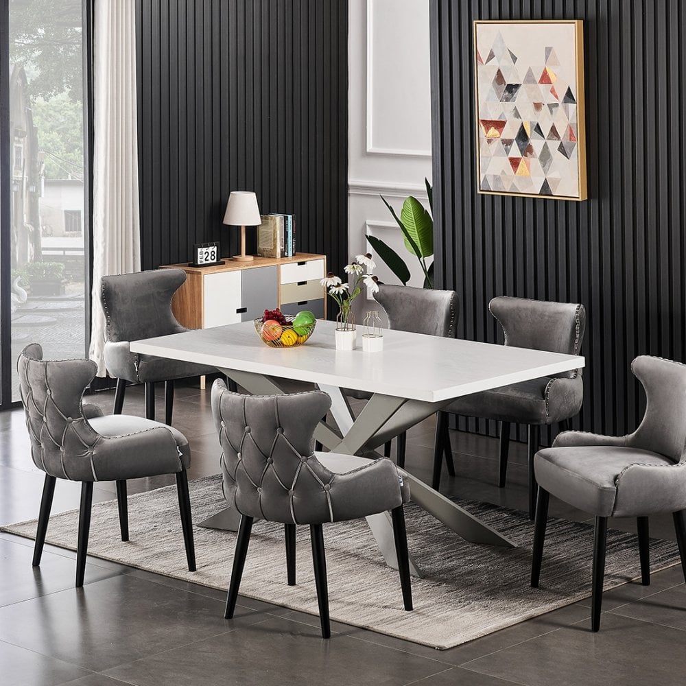 Oxford Duke LUXWhite  Dining Set with White Table and 6 Dining Chairs