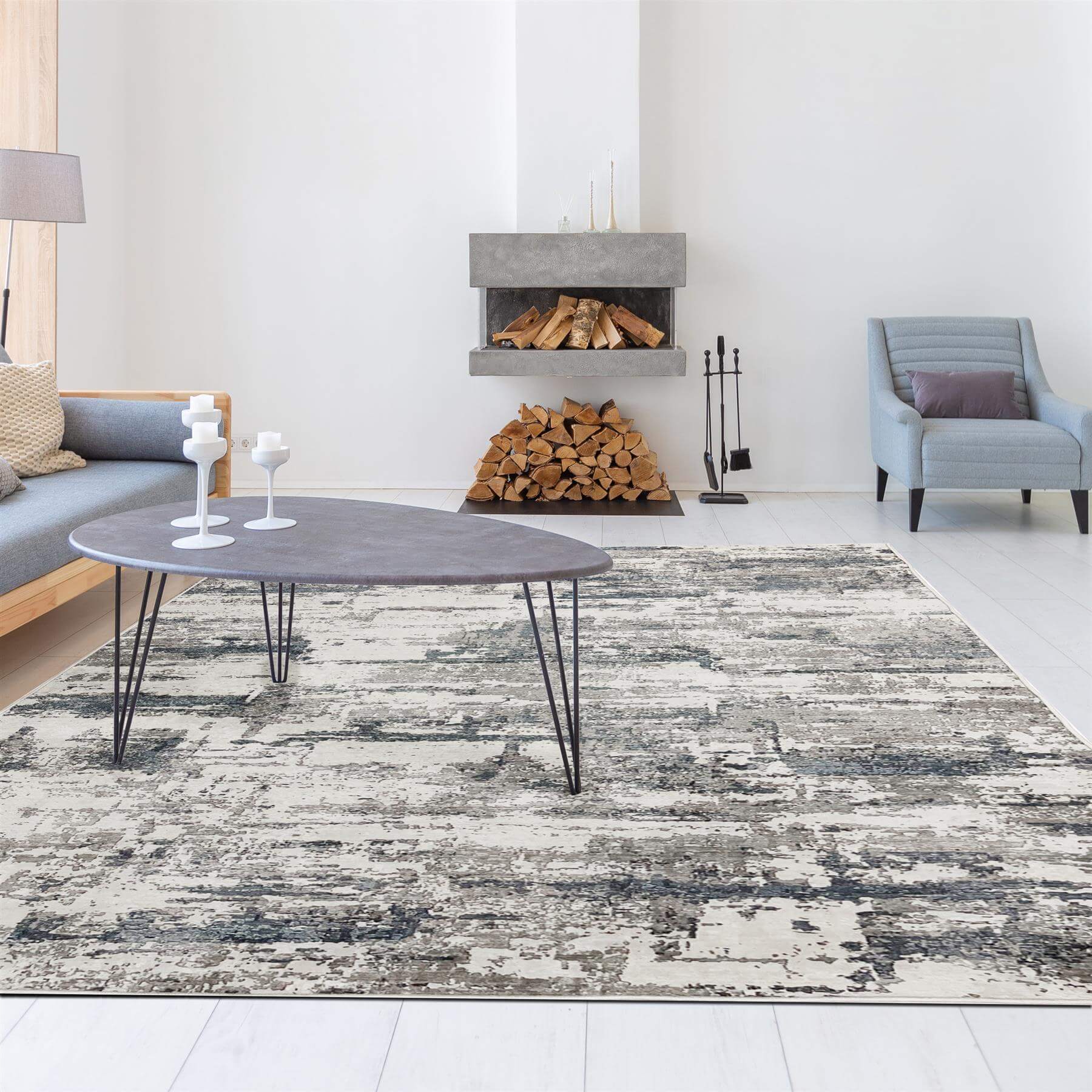Tokyo Abstract Blue & White Rug - PN Home
