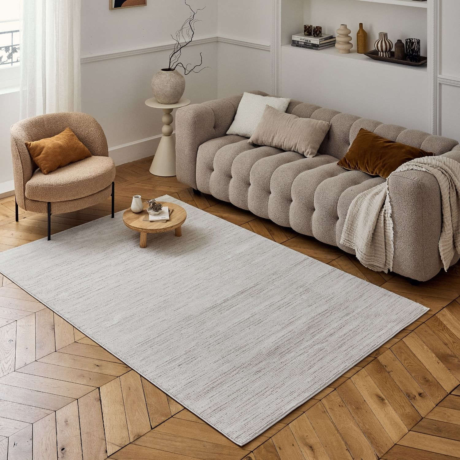 Carmel Cream-Beige Striped Rug | 6010 - PN Home