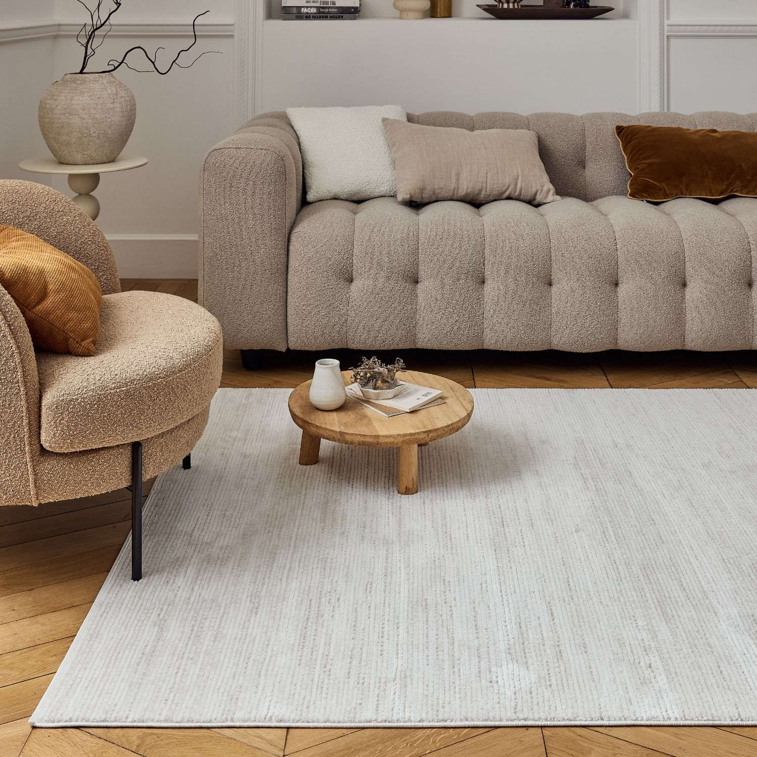 Carmel Cream-Beige Striped Rug | 6010 - PN Home