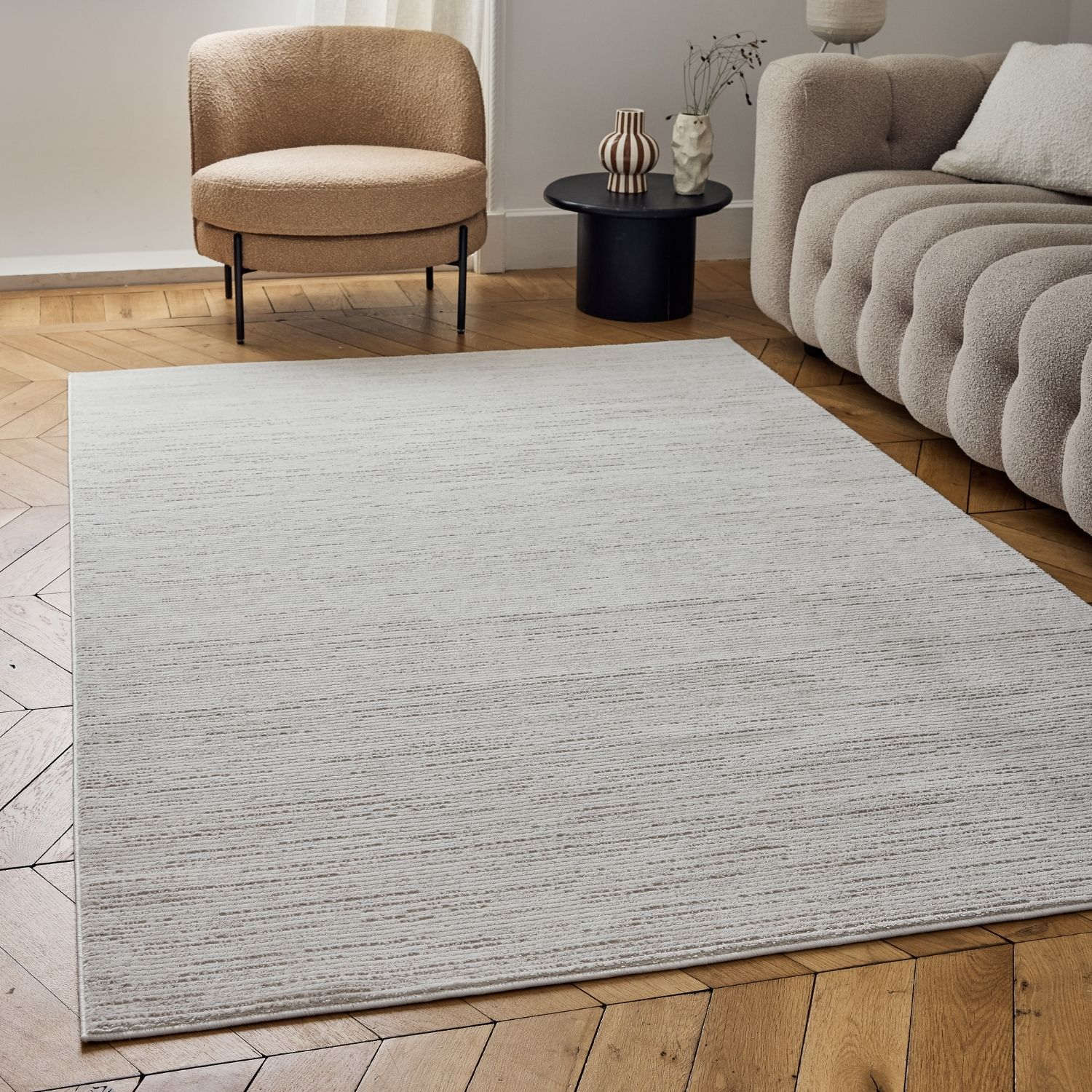 Carmel Cream-Beige Striped Rug | 6010 - PN Home