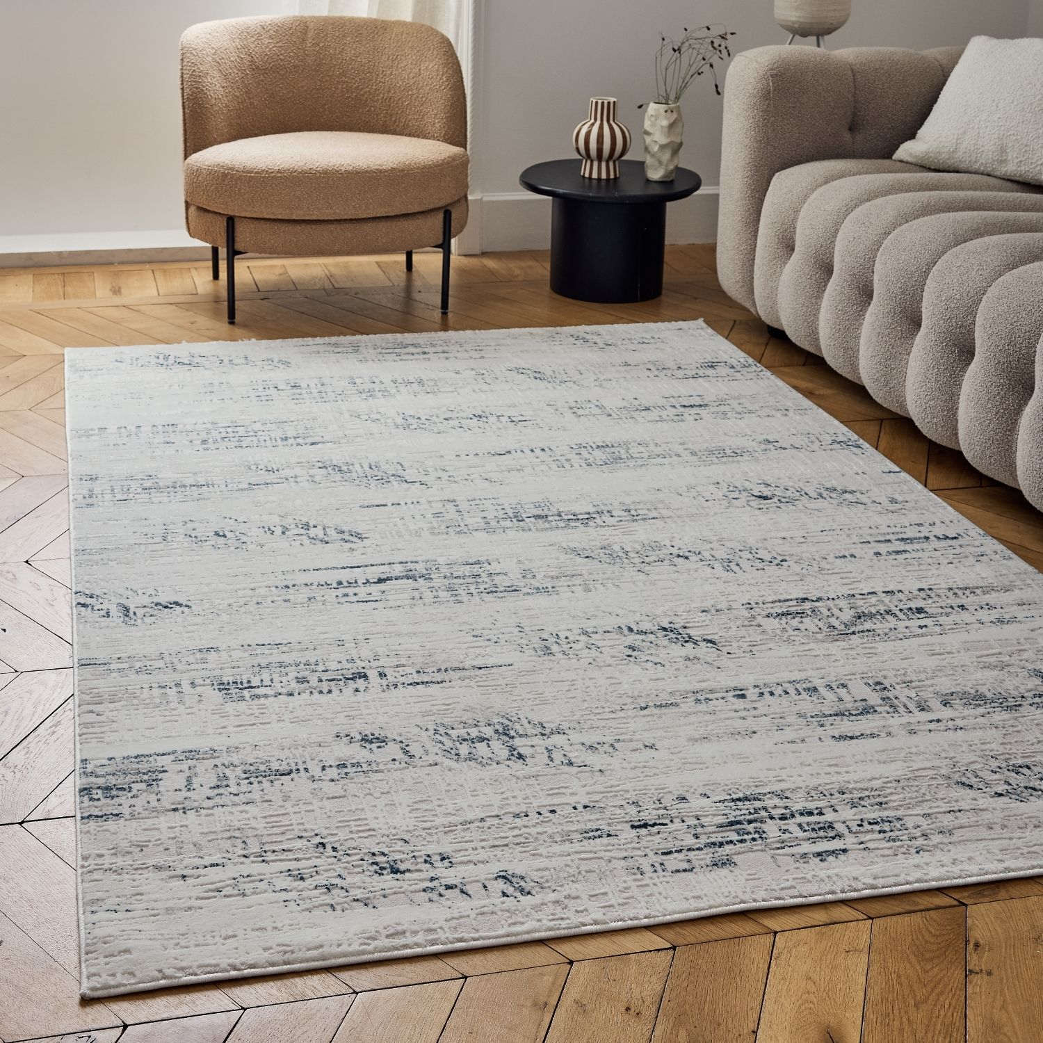 Carmel Cream-Blue Abstract Rug | 6030 - PN Home