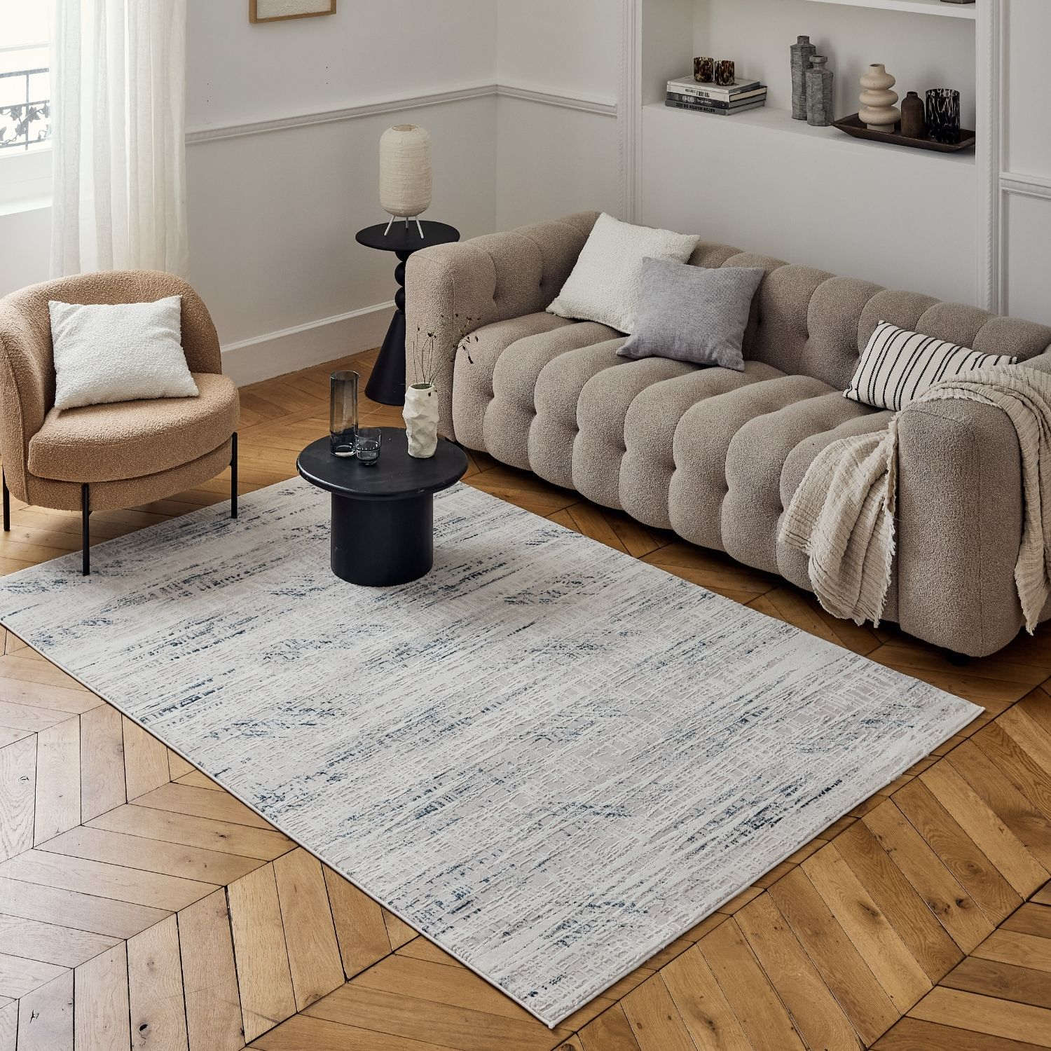 Carmel Cream-Blue Abstract Rug | 6030 - PN Home
