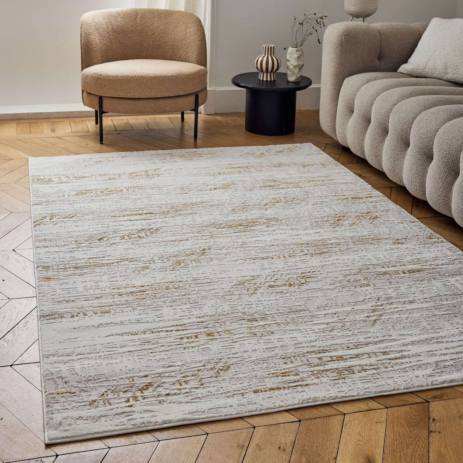 Carmel Cream-Gold Abstract Rug | 6030 - PN Home
