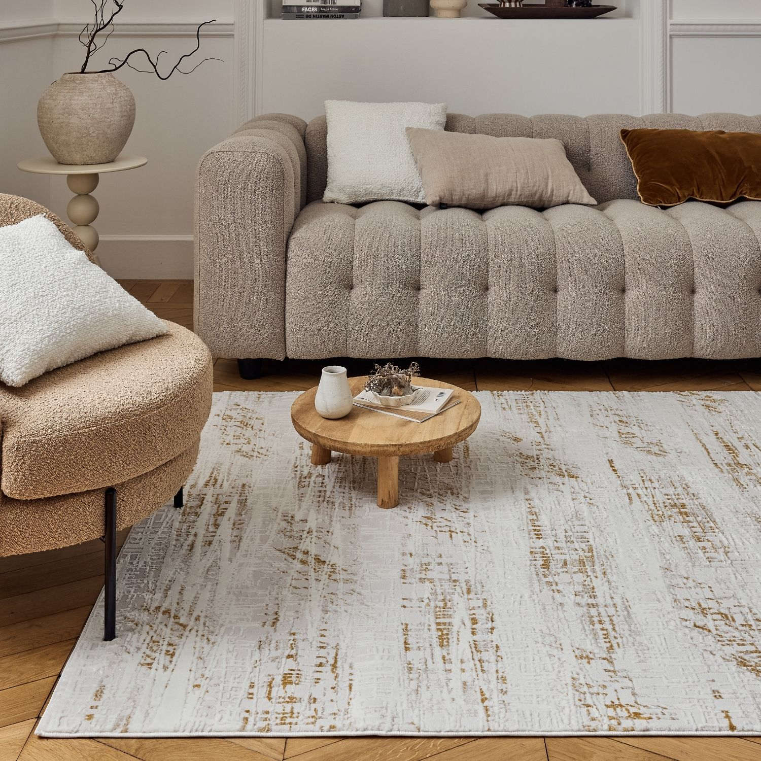 Carmel Cream-Gold Abstract Rug | 6030 - PN Home