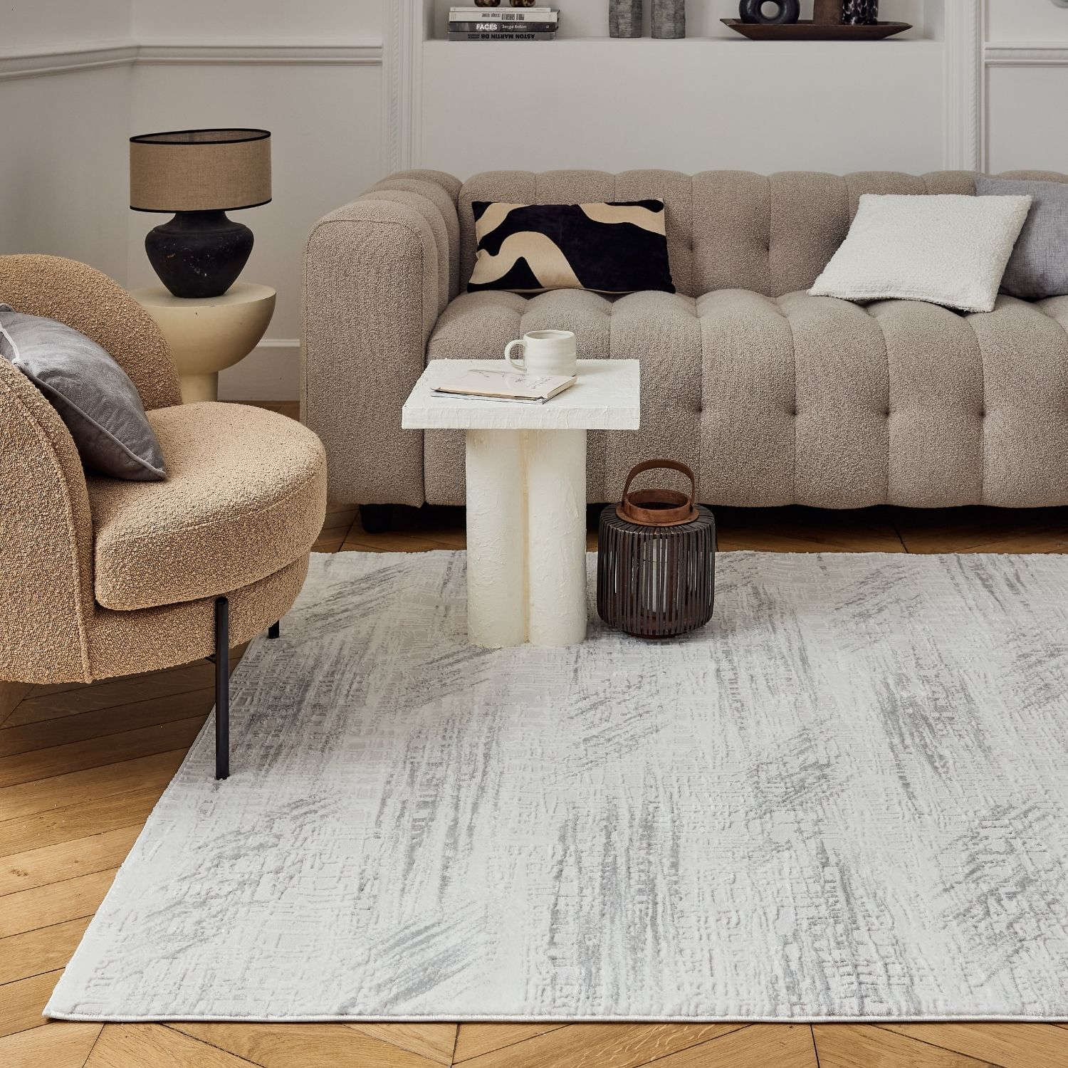 Carmel Cream-Grey Abstract Rug | 6030 - PN Home