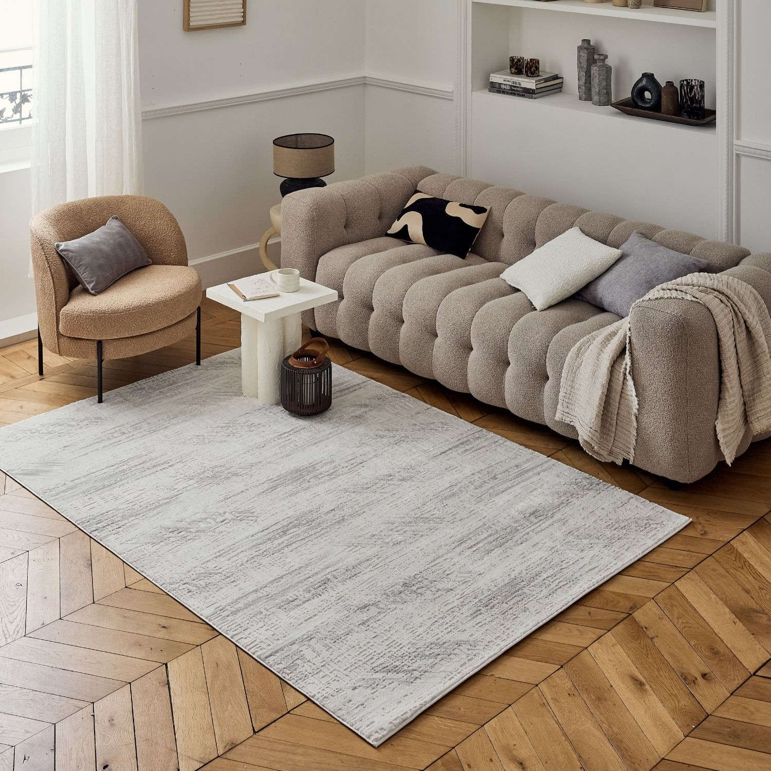Carmel Cream-Grey Abstract Rug | 6030 - PN Home