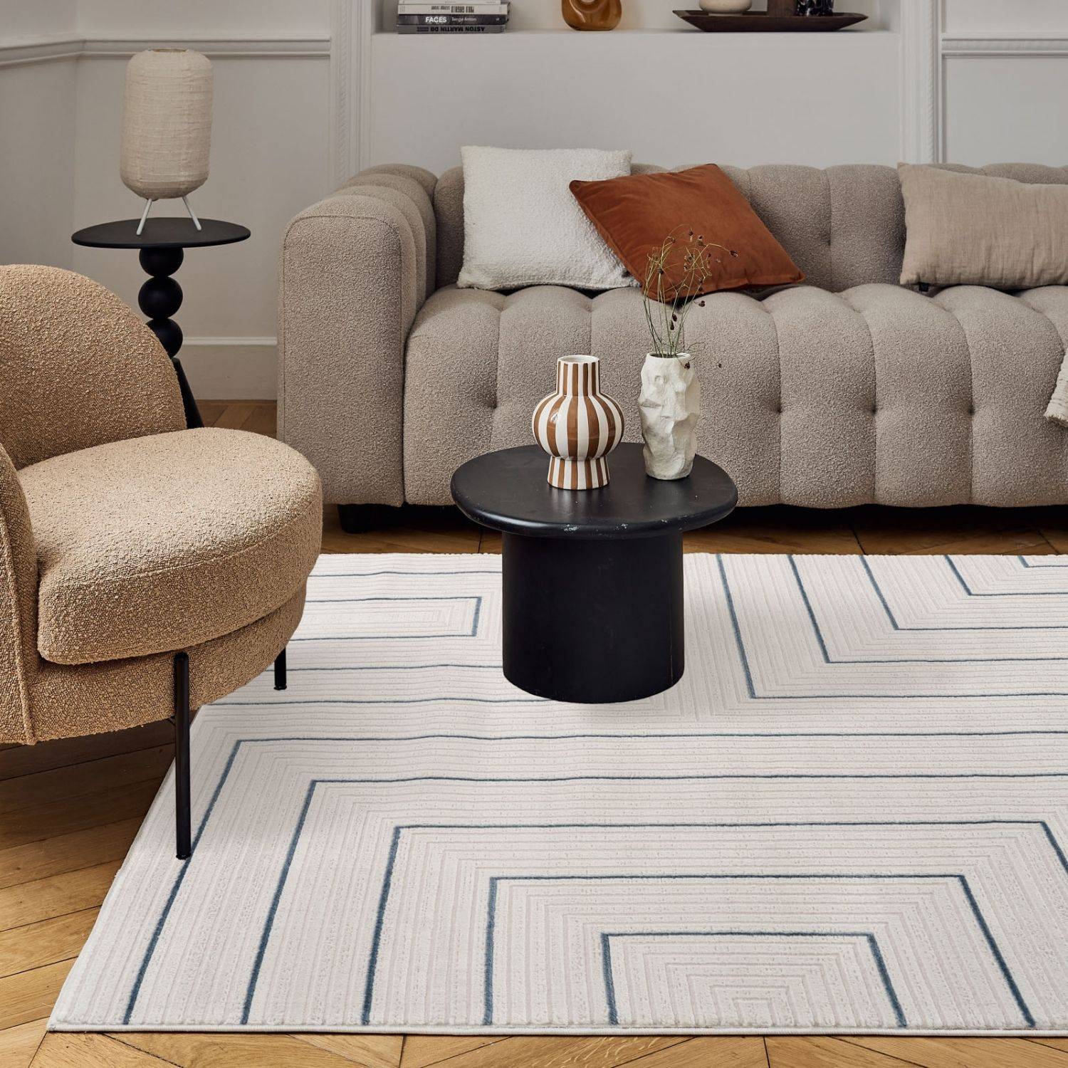 Carmel Cream-Blue Geometric Rug | 6040 - PN Home