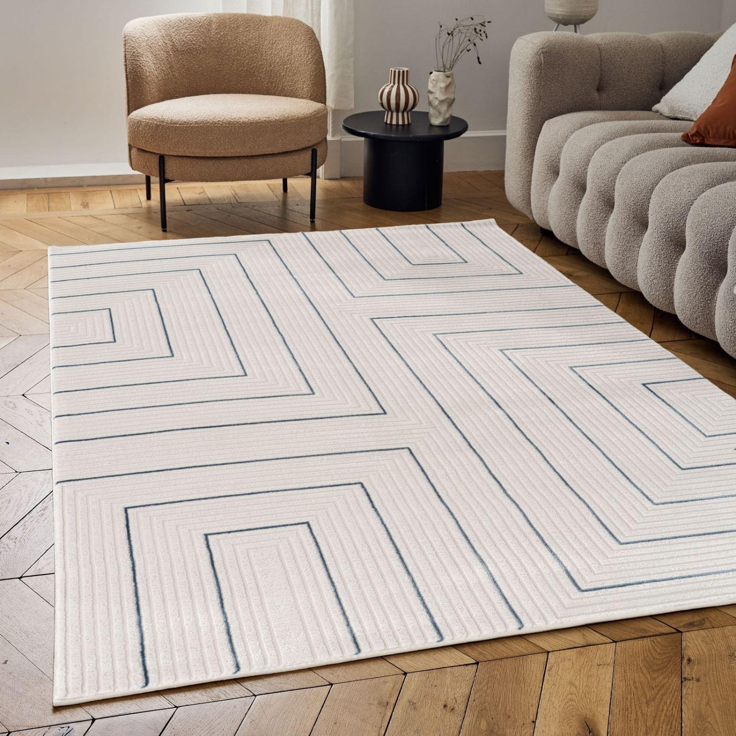 Carmel Cream-Blue Geometric Rug | 6040 - PN Home