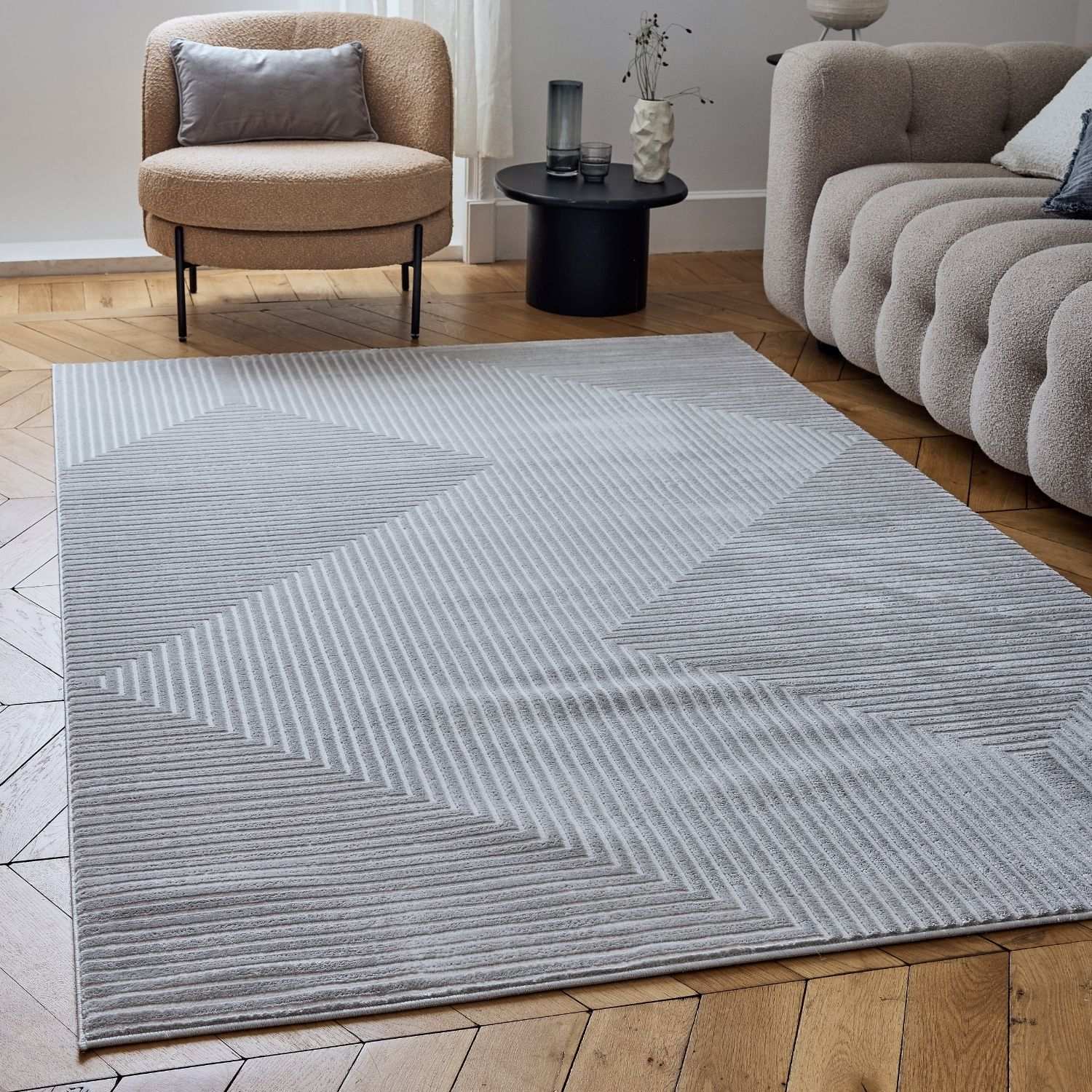 Carmel Grey-Cream Geometric Rug | 6050 - PN Home