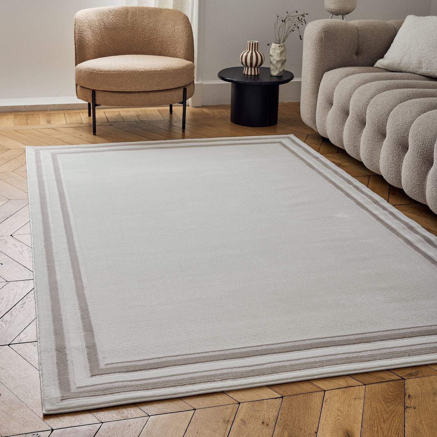 Carmel Cream-Beige Bordered Rug | 6060 - PN Home
