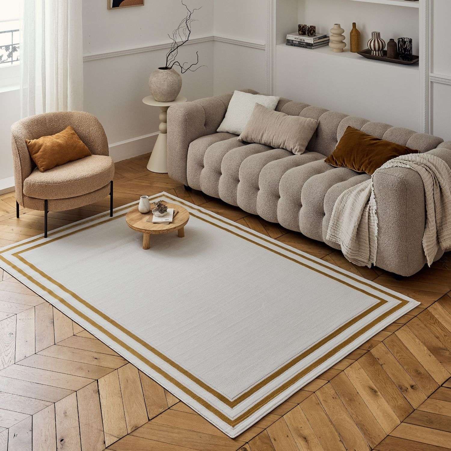 Carmel Cream-Gold Bordered Rug | 6060 - PN Home