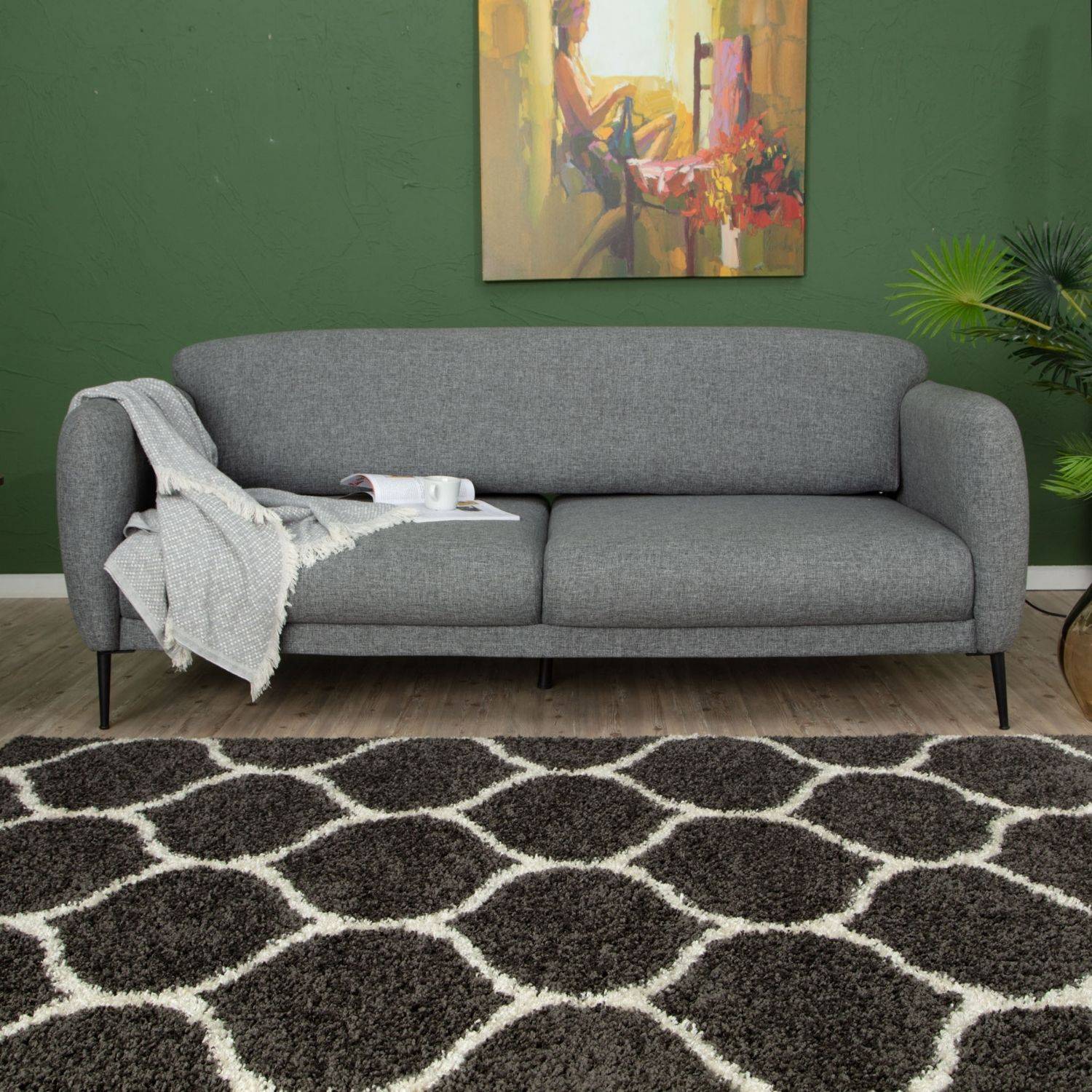 Moroccan Dark Grey Shaggy Rug | 640 - PN Home