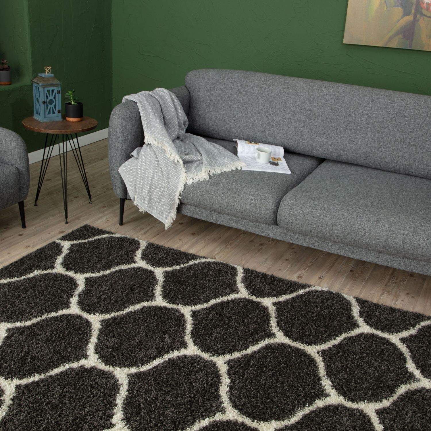 Moroccan Dark Grey Shaggy Rug | 640 - PN Home