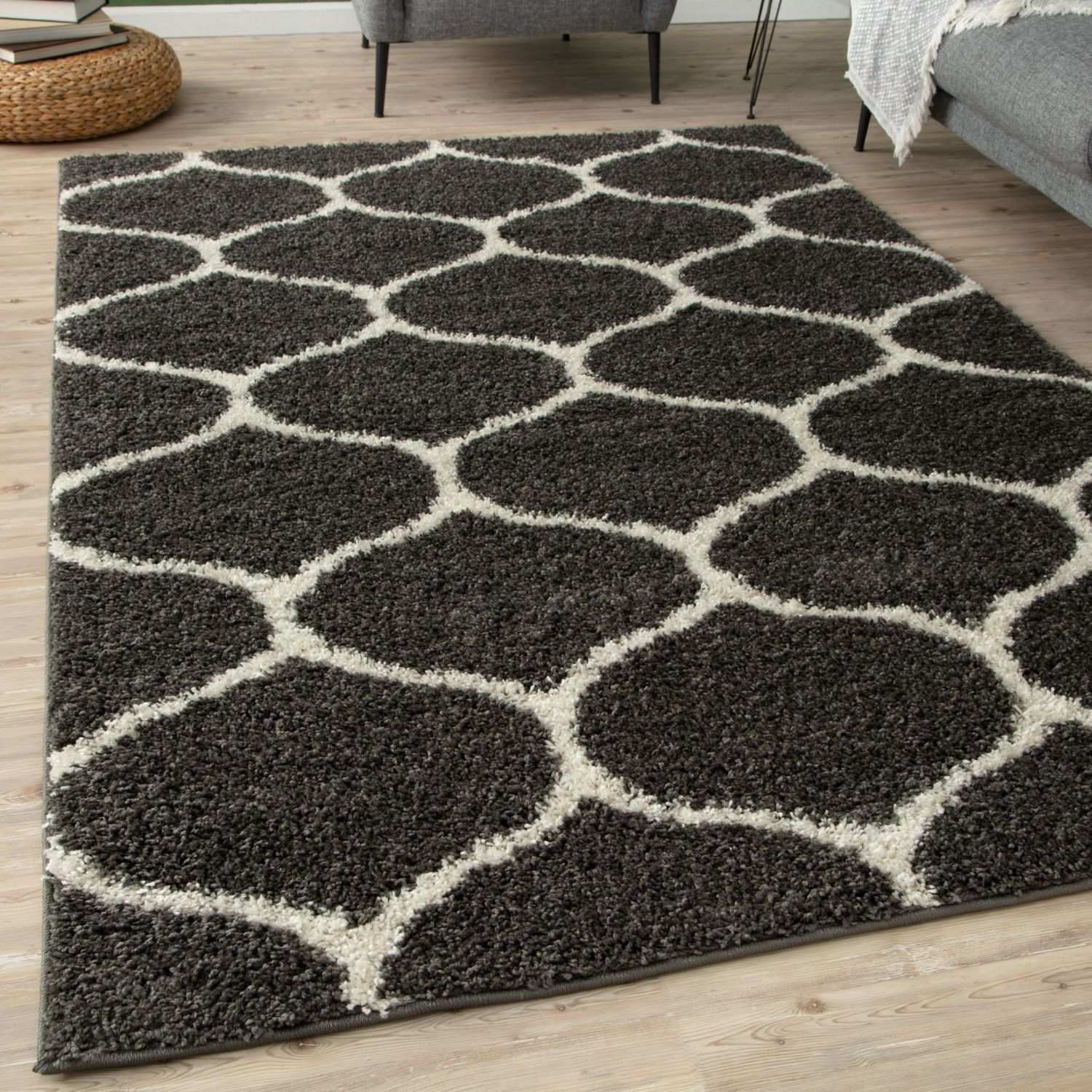 Moroccan Dark Grey Shaggy Rug | 640 - PN Home