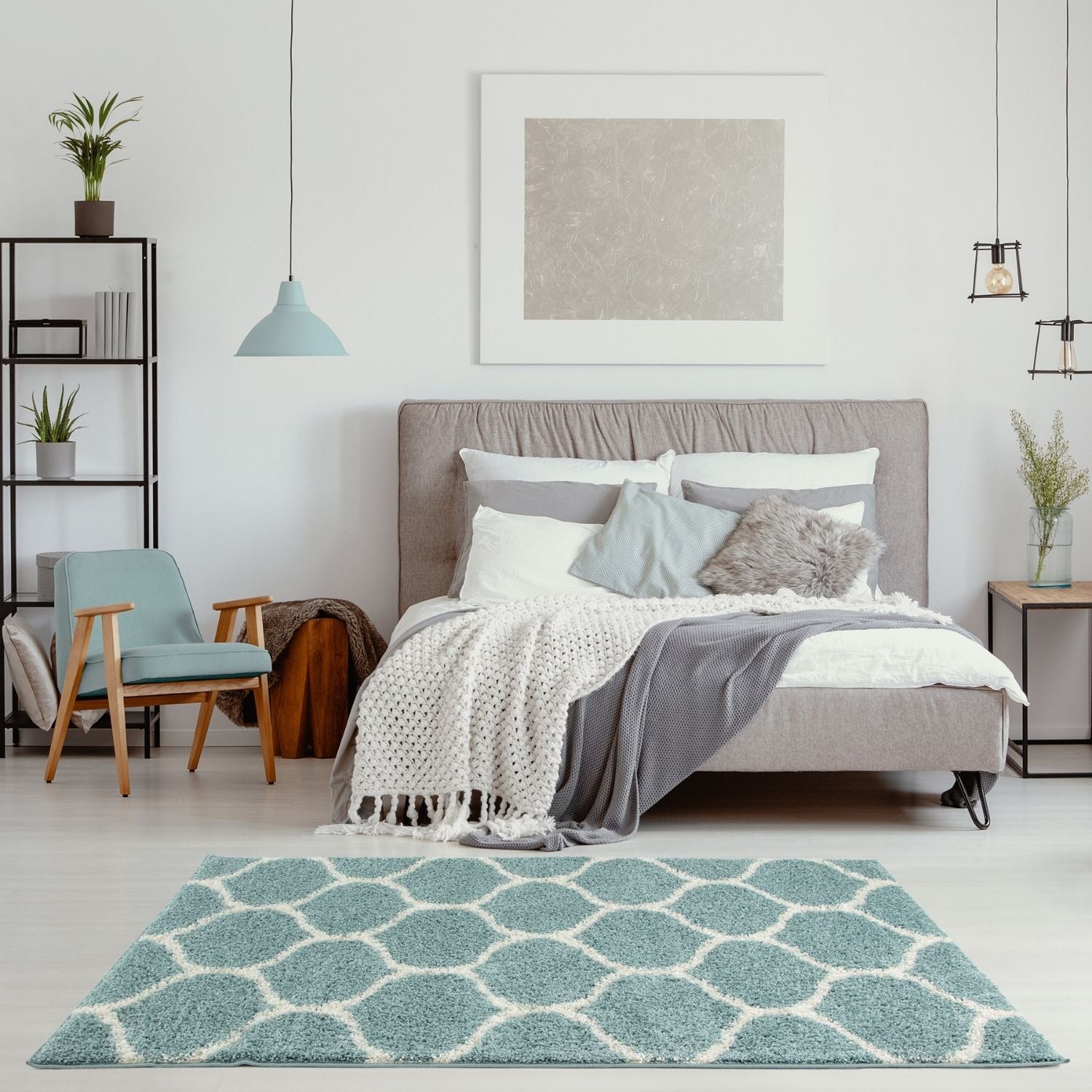 Moroccan Duck Egg Blue Shaggy Rug | 650 - PN Home