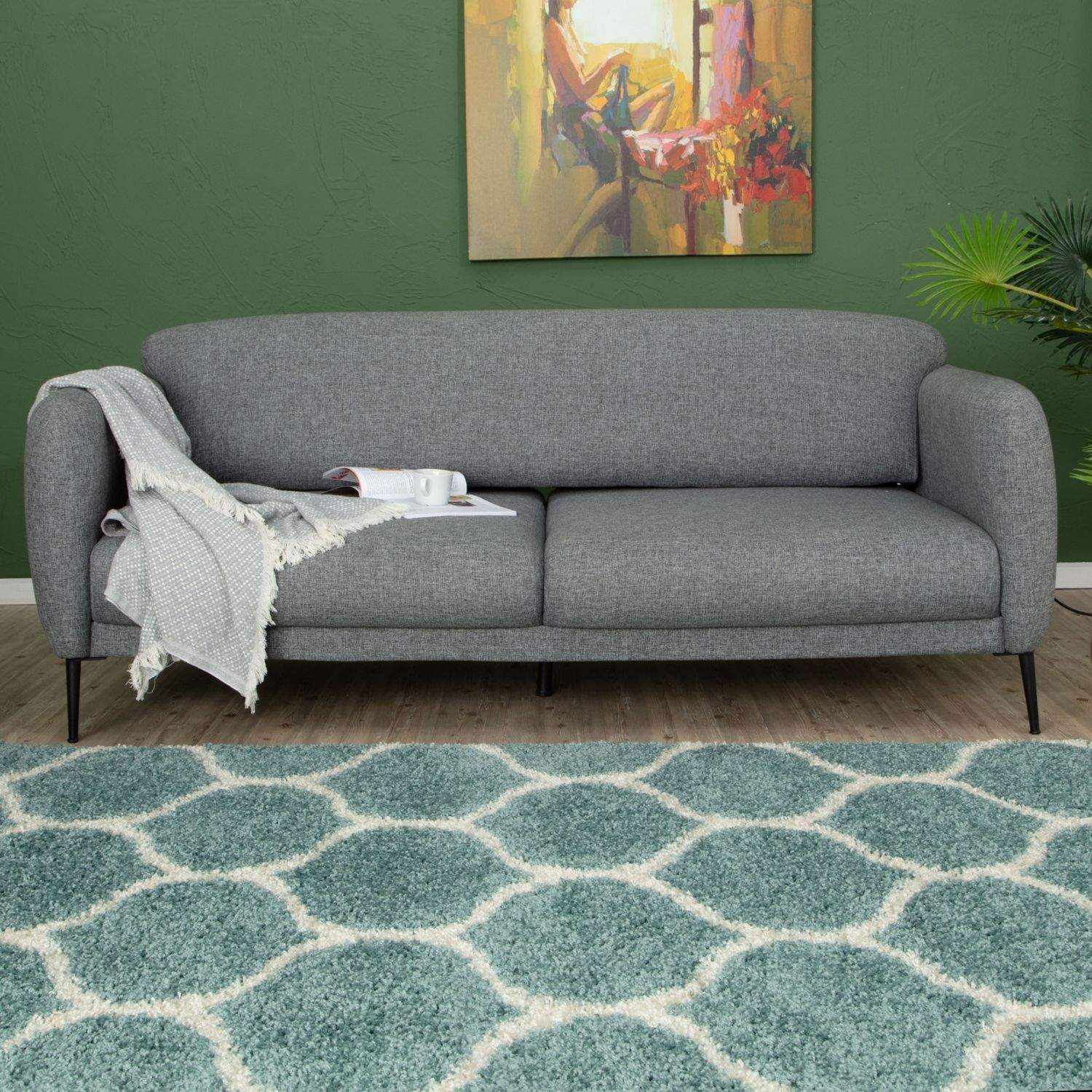 Moroccan Duck Egg Blue Shaggy Rug | 650 - PN Home
