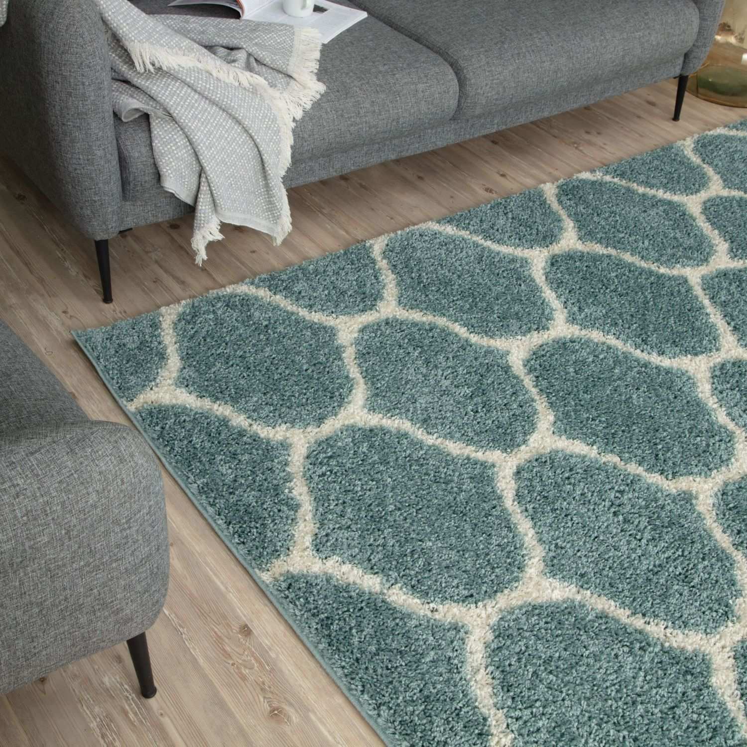 Moroccan Duck Egg Blue Shaggy Rug | 650 - PN Home