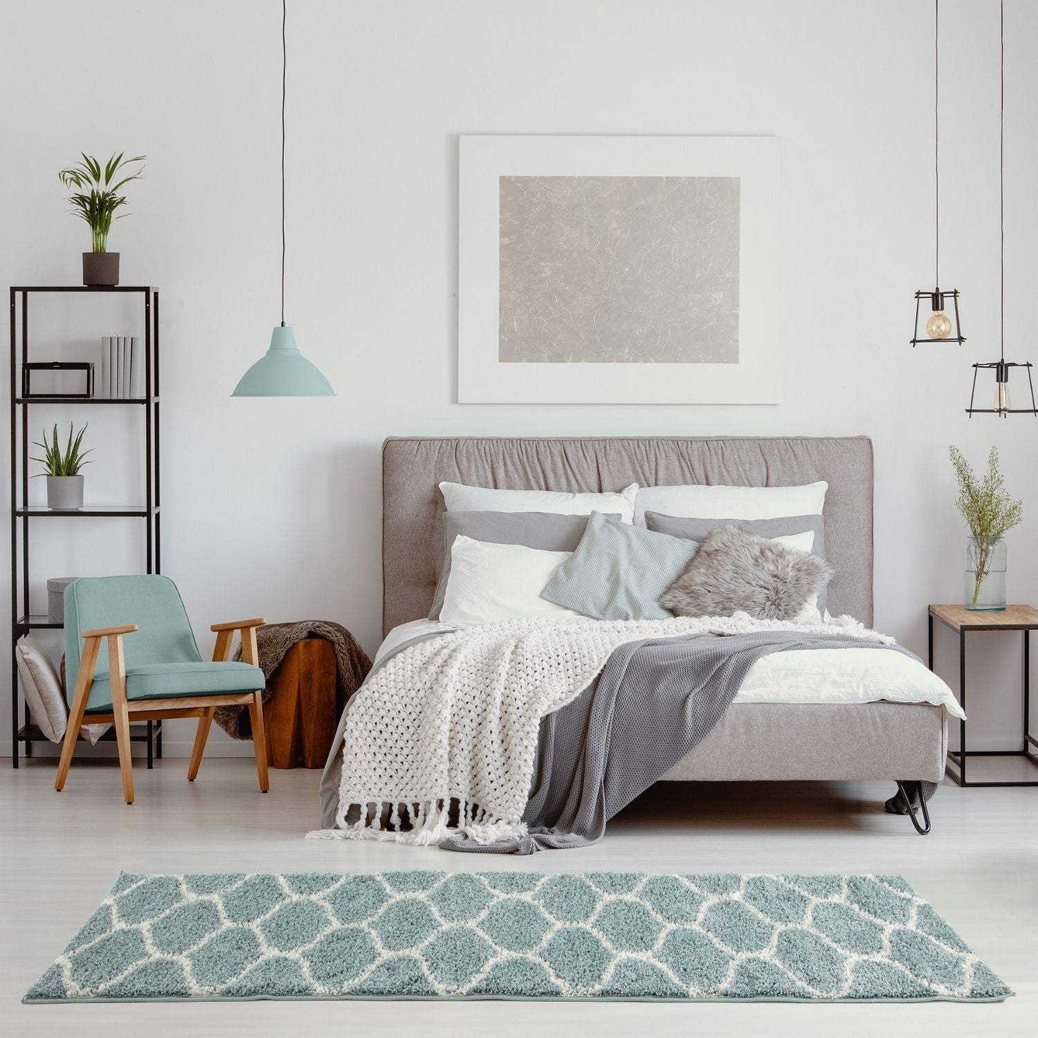 Moroccan Duck Egg Blue Shaggy Rug | 650 - PN Home