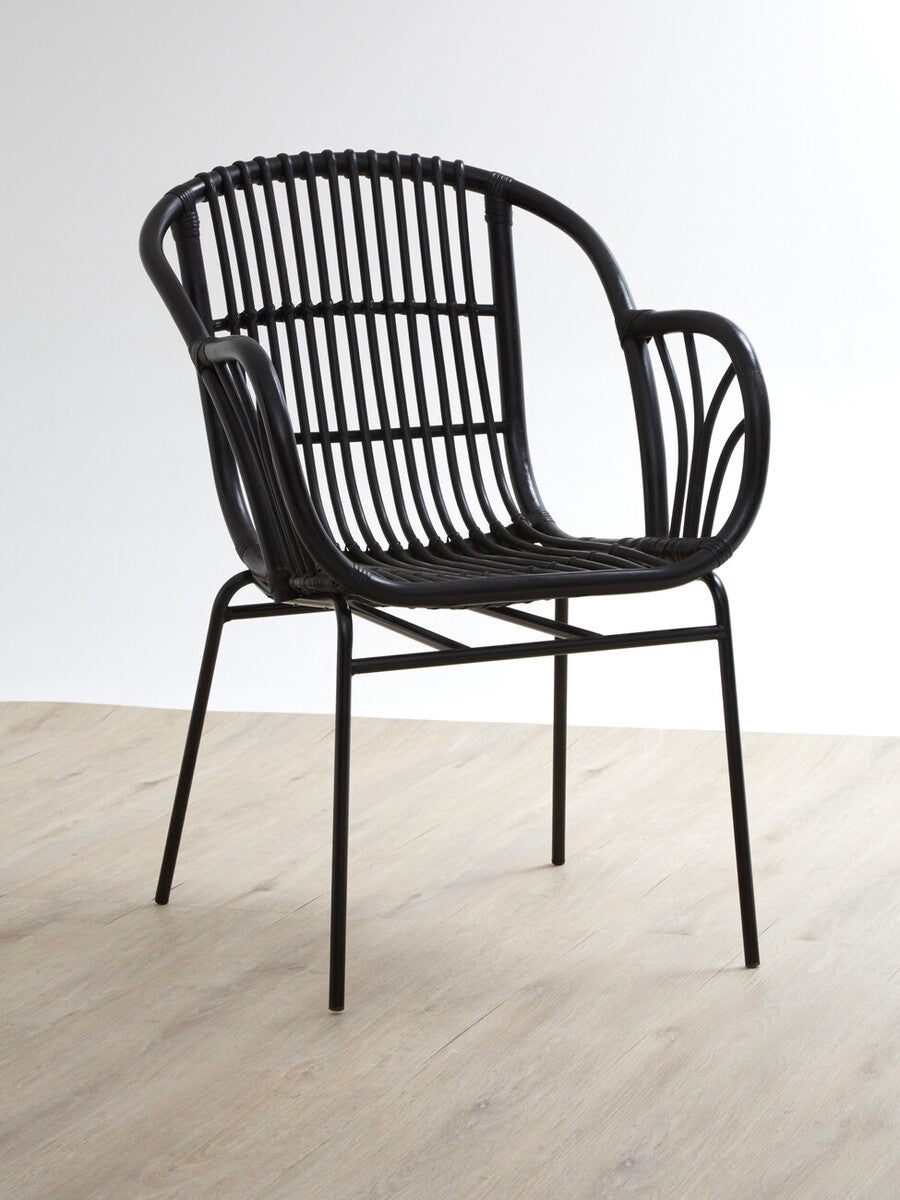 Lagom Black Natural Rattan Chair With Raised Sides - PN Home