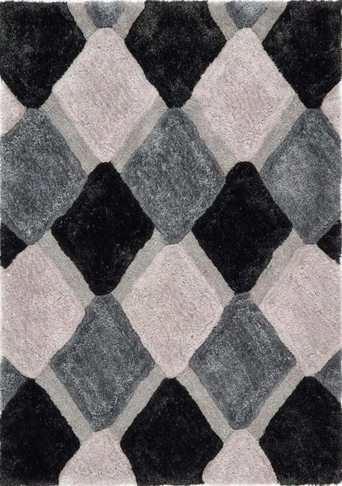 3D Grey Geometric Shaggy Rug - PN Home