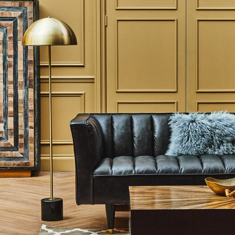 Murdoch Brushed Brass Floor Lamp with Black Marble Base - PN Home