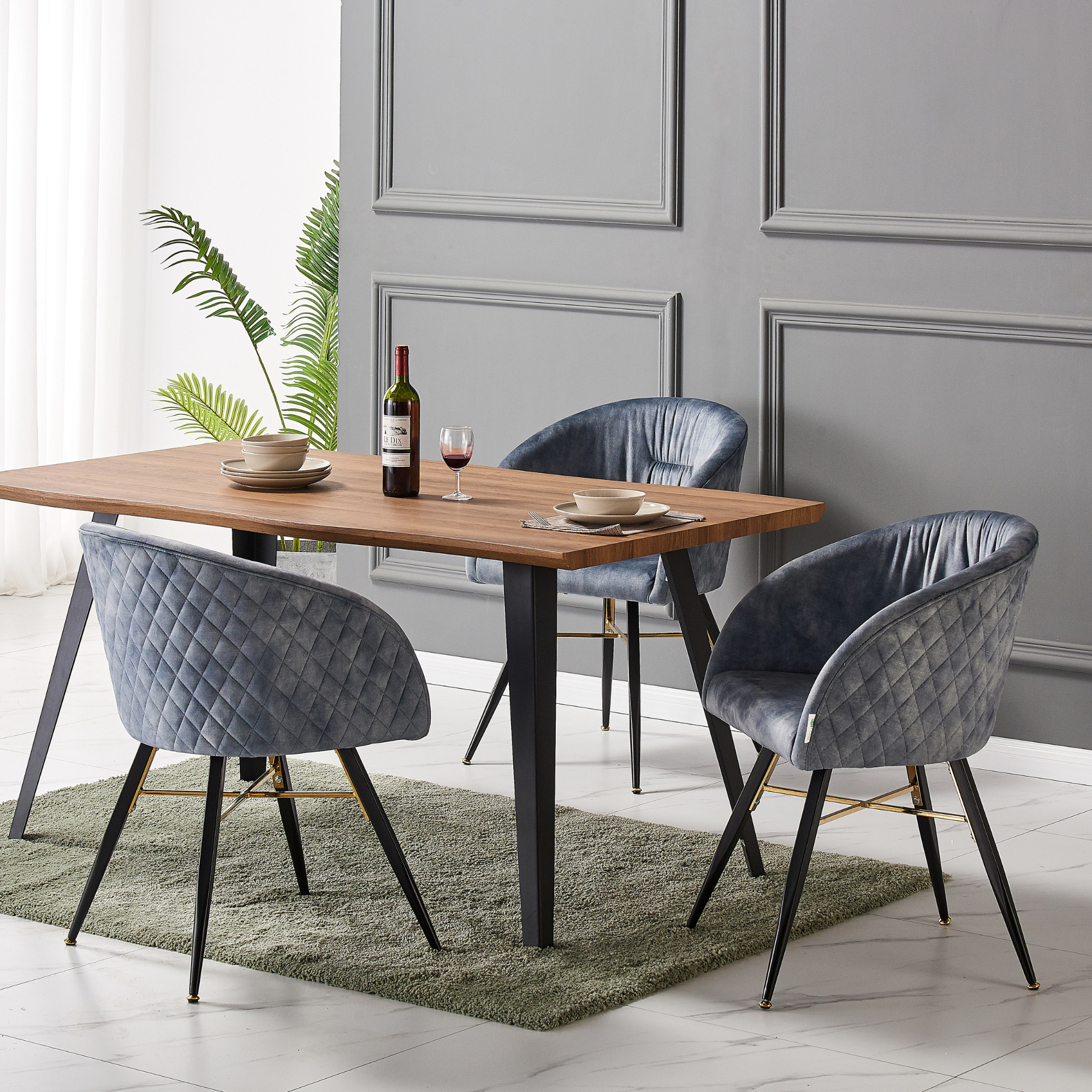 Vittorio Rocco LUX 5PCs Dining Set includes an Oak Dining Table and Set of 4 Dining Chairs
