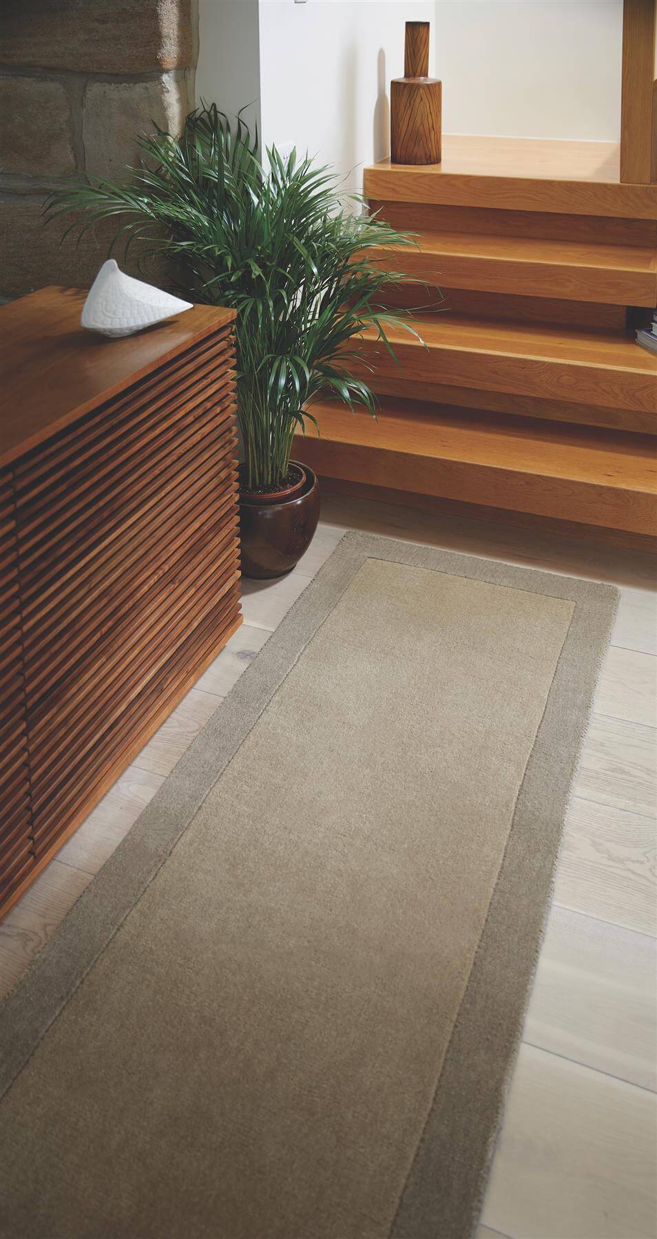 Bordered Taupe Wool Rug - PN Home