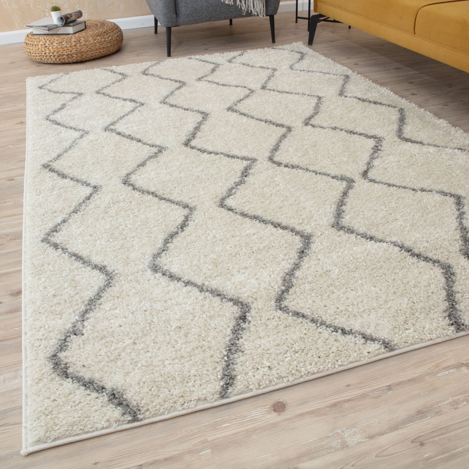Moroccan Ivory Grey Shaggy Rug | 800 - PN Home