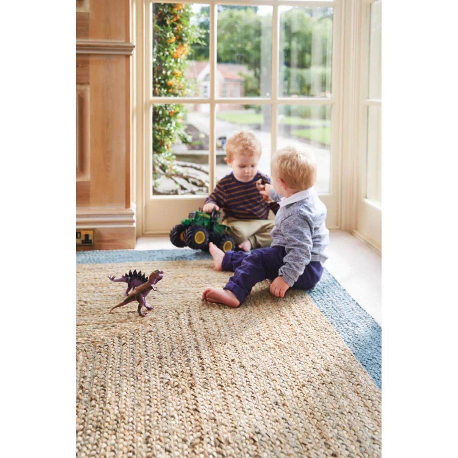 Bordered Duck Egg Blue Jute Rug - PN Home