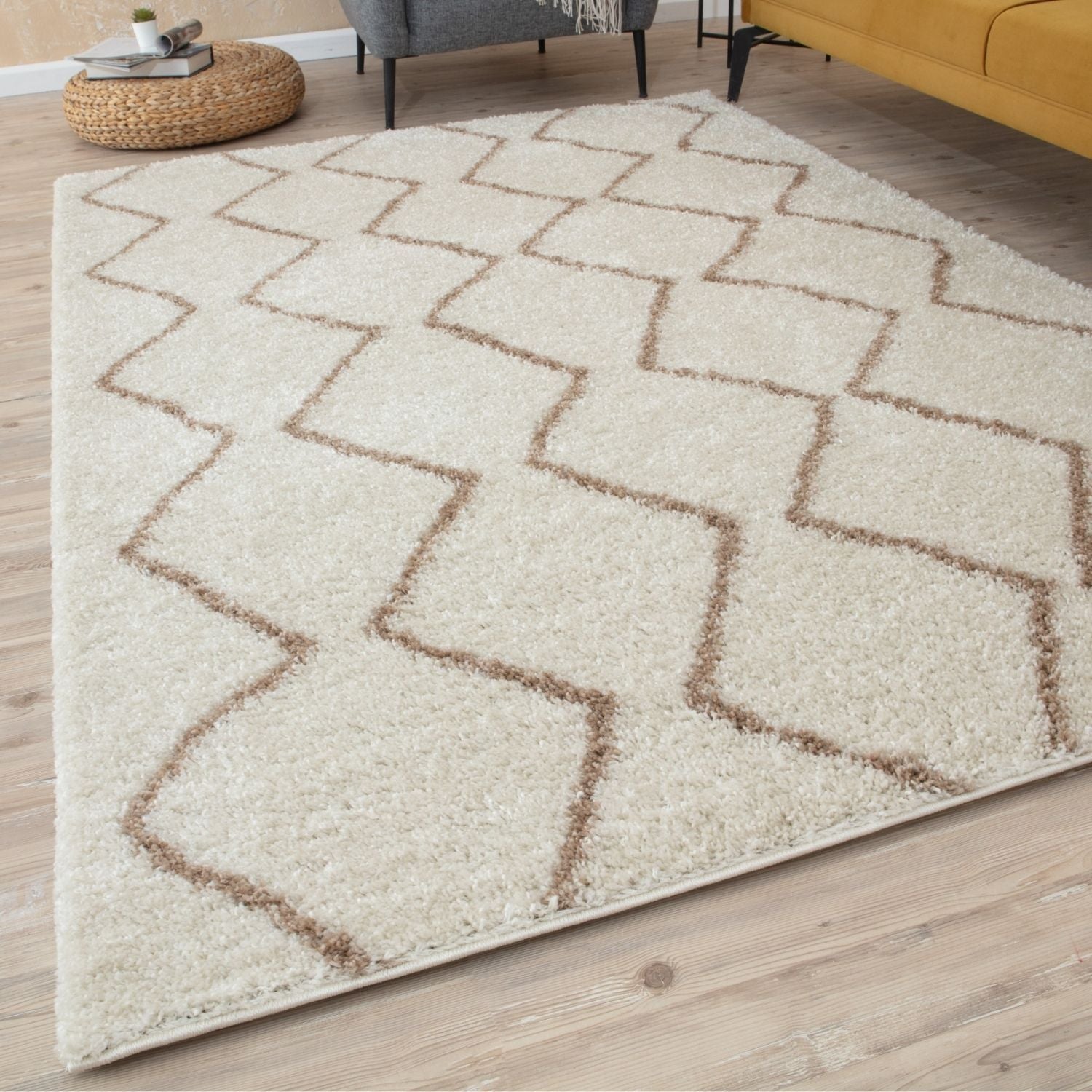 Moroccan Ivory Beige Shaggy Rug | 830 - PN Home