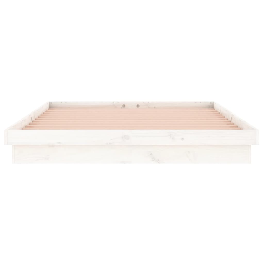 LED Bed Frame without Mattress White Double Solid Wood
