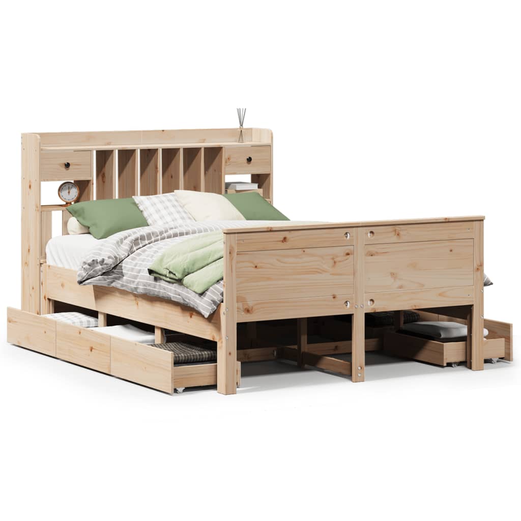 Bookcase Bed without Mattress 140x200 cm Solid Wood Pine