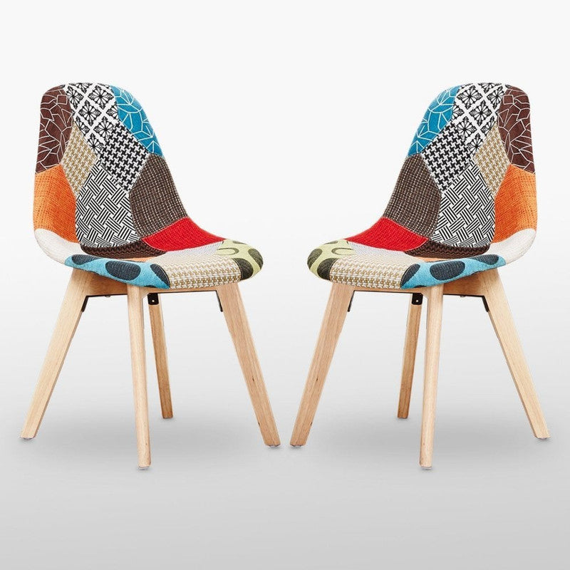 Patchwork Fabric Chair with Wooden Legs - Multicoloured