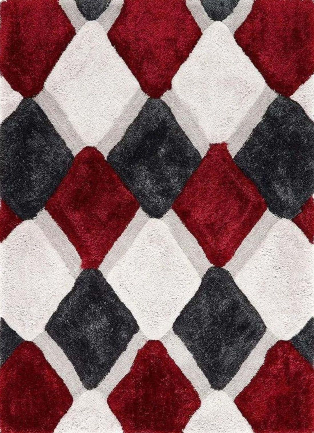 3D Red Geometric Shaggy Rug - PN Home